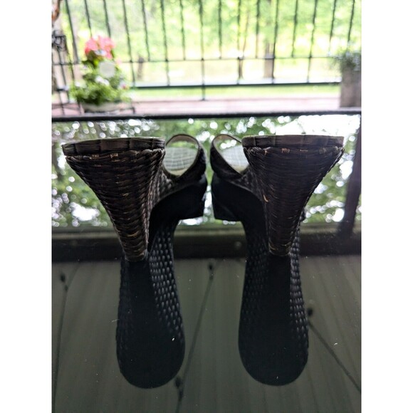 BCBG Paris Shoe Women's Sz 9.5/39.5 Brown Crocodile Pattern Wood Woven Wedge - Picture 5 of 12